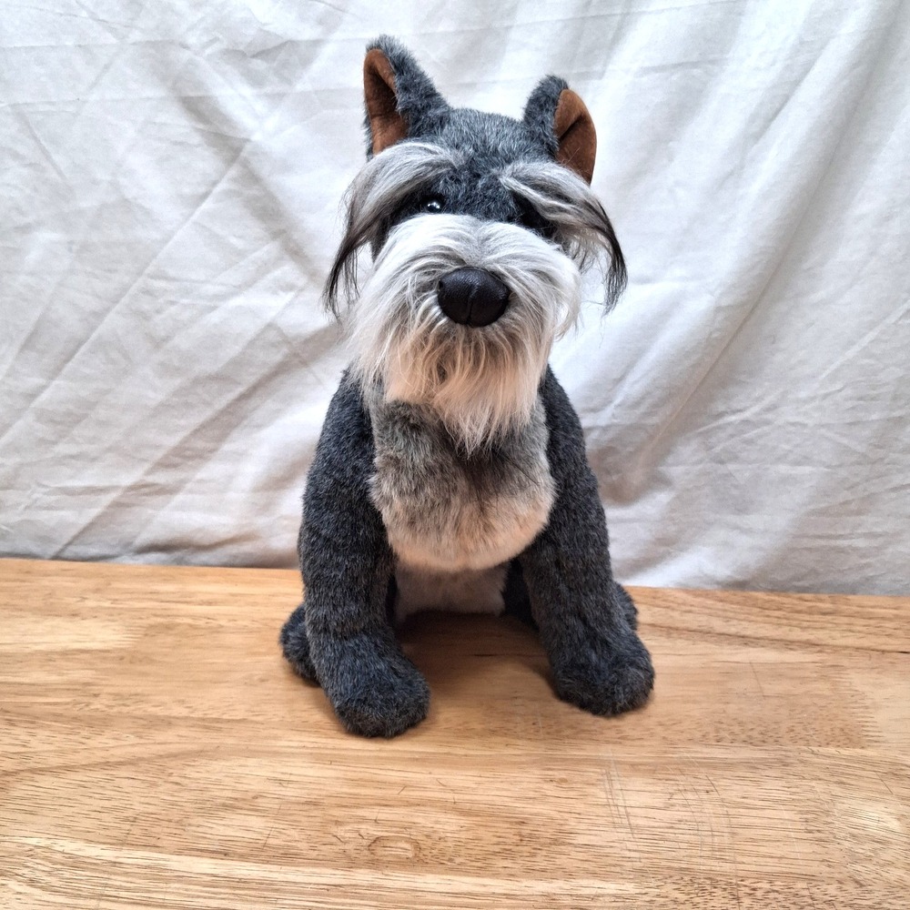 Ty Realistic Max the Schnauzer Dog 11" Gray Plush Toy Stuffed Animal NO Hang Tag